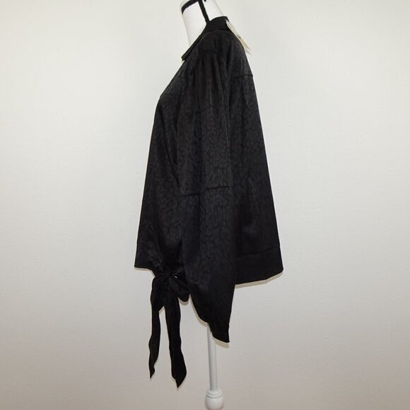 Michael Kors Cheetah Print Top Women's Plus Size 3X Black Long Sleeve Tie Detail - Picture 8 of 14
